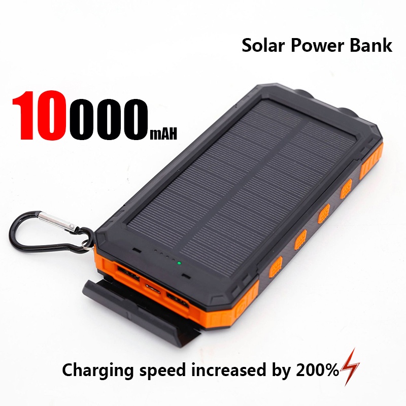 Banco de energía Solar de 50000mAh, cargador portátil de carga rápida de gran capacidad, cordón, brújula, batería externa, energía de respaldo para exteriores: BLANCO