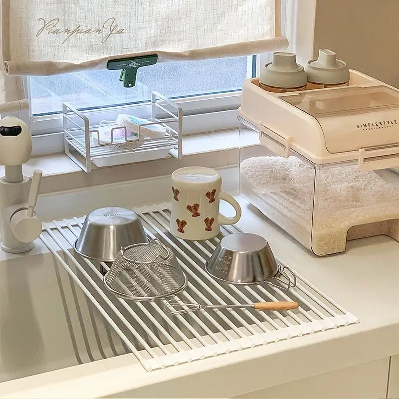 Égouttoir d'évier de cuisine en acier inoxydable, égouttoir à rouleau, store enrouleur, multifonctionnel, stockage d'évier, filtre,