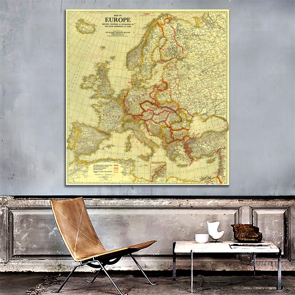Mapa Vintage de Europa para decoración del hogar, mapa impermeable no tejido de 60x60 pulgadas, Conferencia de Paz en París en 1920, manualidades y pared
