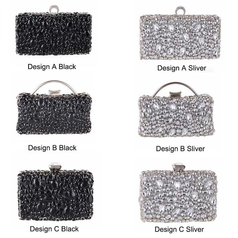 Women Clutch Evening Bag Beaded Crystal Lady Wedding Purse Rhinestones Handbags Silver Black Evening Clutch Bags for Women