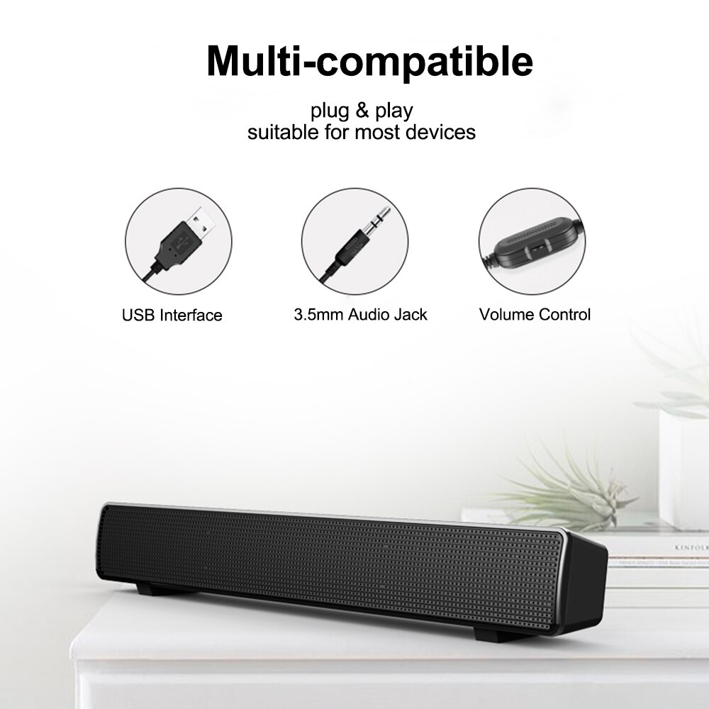 SADA HiFi Sound Wired Speaker Bar Computer Speakers Stereo Computer Sound Bar USB Powered Soundbar Speaker for Smart Phone