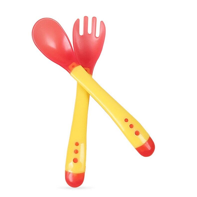 Cuenco de alimentación para bebé, juego de tazón con ventosa, cuchara con detección de temperatura, vajilla para bebé, platos de aprendizaje, tazón de comida para niños: Yellow Spoon 2PC