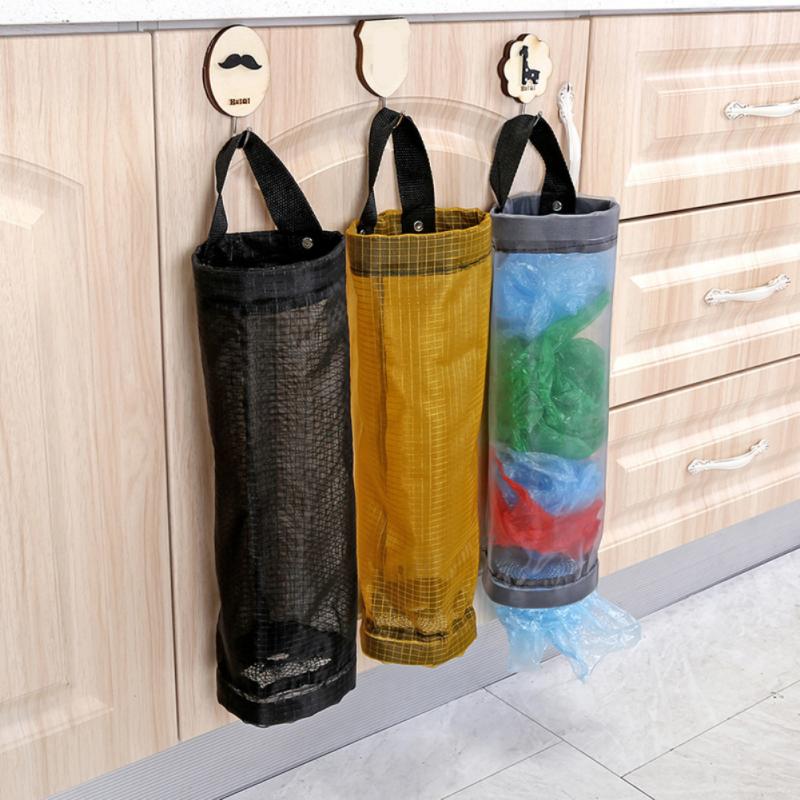 Garbage Baskets Convenient Home Kitchen Round Organizer Garbage Bag Sundries Plastic Bag Holder Dispenser Hanging Storage Trash
