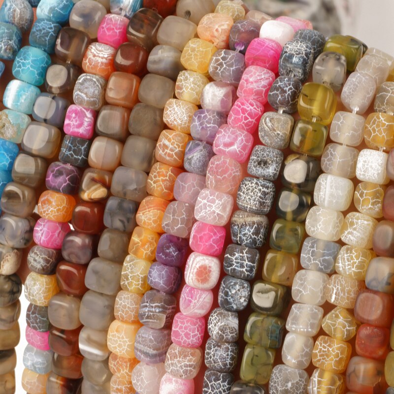 16 Colors Natural Stone Square Dragon Veins Agates Beads Loose Beads 8mm 50pcs Needlework DIY Necklace Bracelet