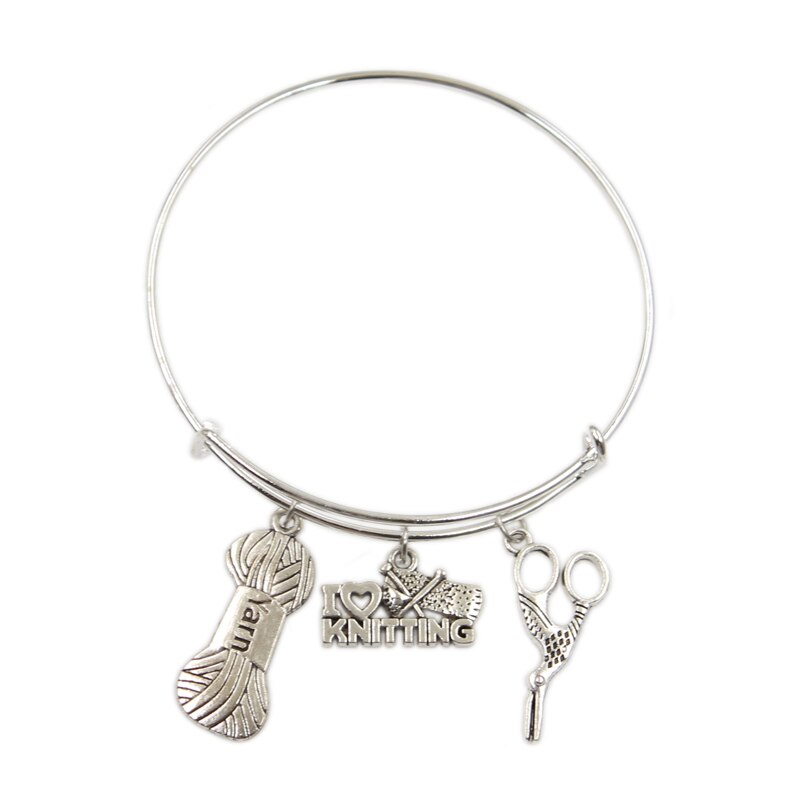 Zilverkleurig metaal dames vintage ik hou van breien naaimachine garen schaar bedels accessoire mannen armbanden sieraden