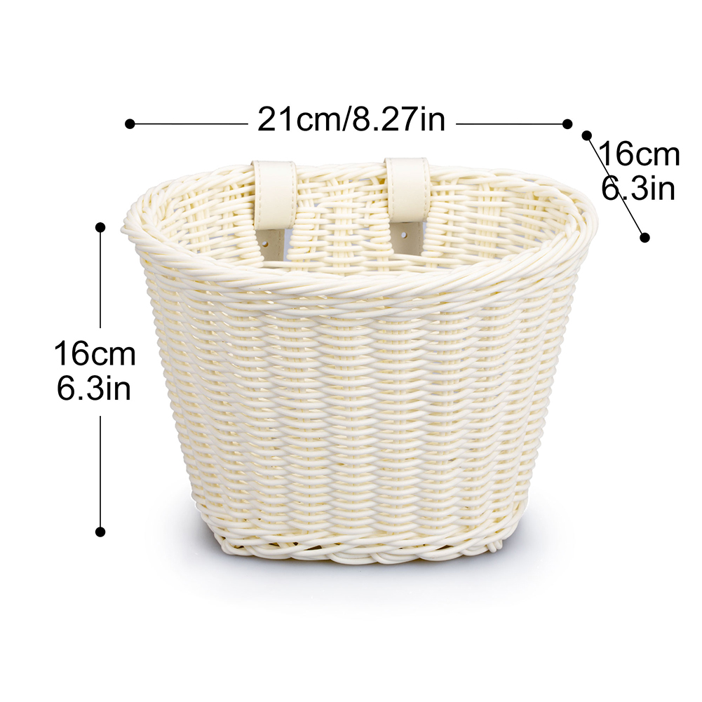 Cesta para bicicleta de mimbre, almacenamiento de bicicletas, cesta para manillar frontal, pegatina tejida a mano, bolsa para bicicleta, cesta de almacenamiento para montar: Blanco