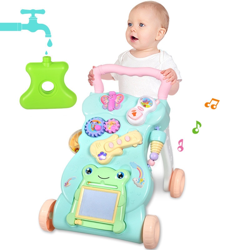 Baby Walker Baby First Steps Car Toddler Trolley Sit-to-Stand Walker for Kid's ABS Musical Walker with Adjustable Screw