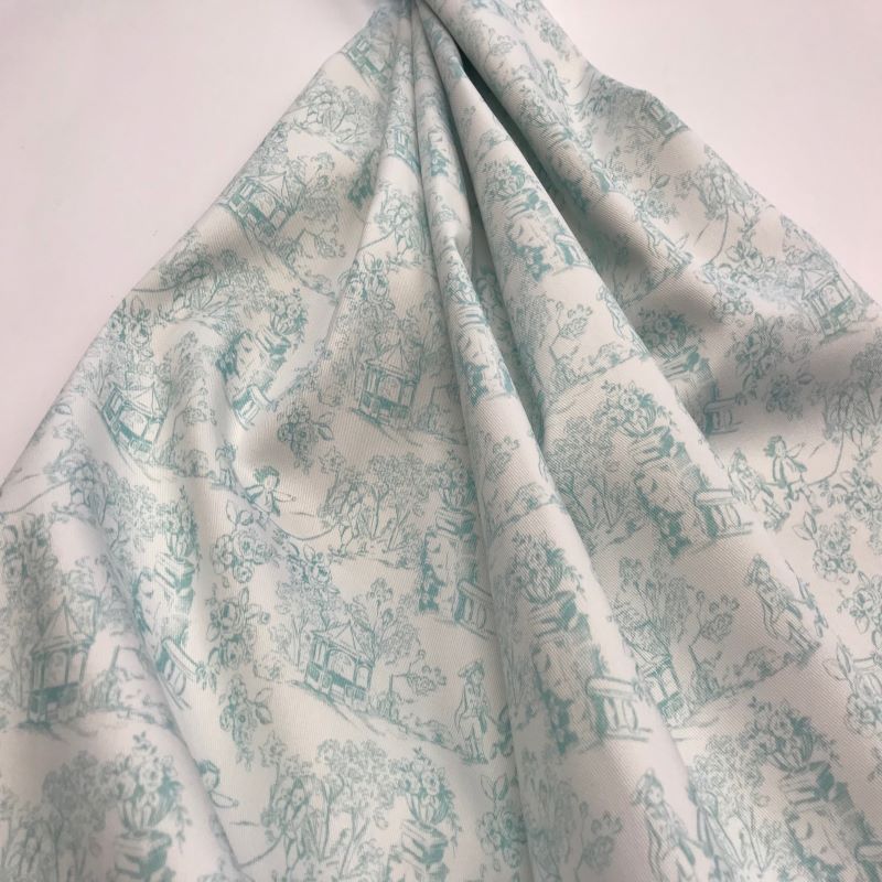 Toile de jouy en coton vert menthe 100% serge