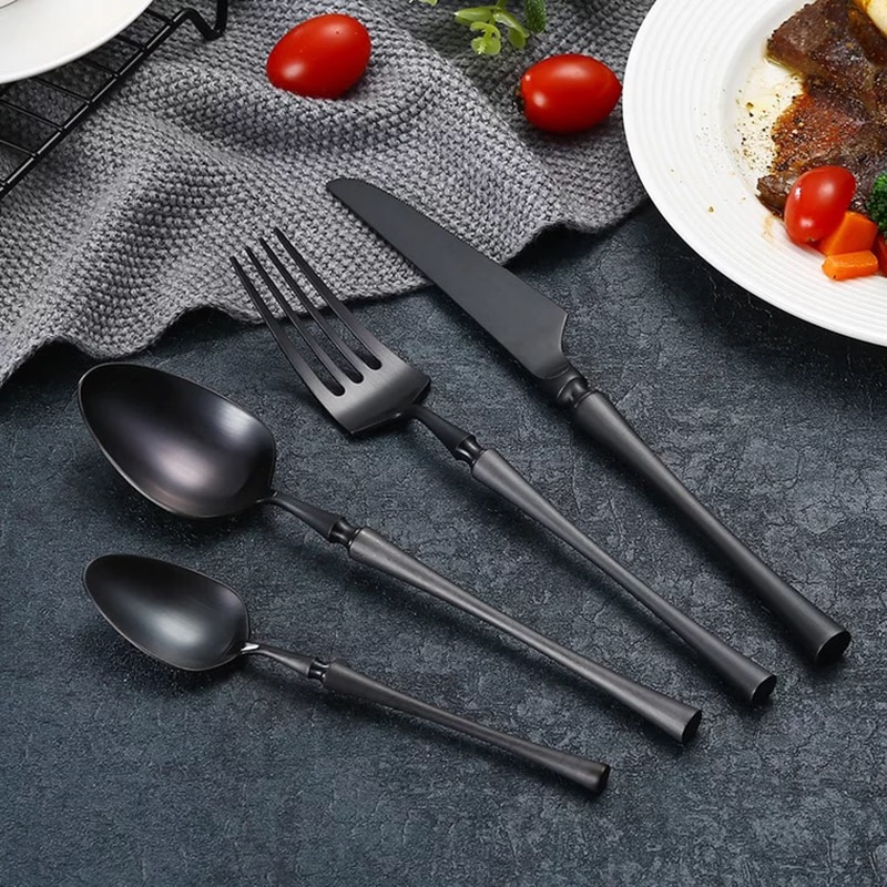 Matte Black Cutlery Set for 304 Stainless Steel Dinnerware Set Fork Knife Scoops Silverware Set Home Western Tableware Set