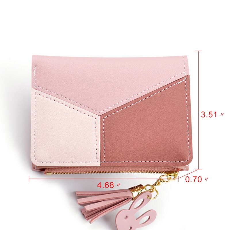 Ladies Wallet Short Zipper Student Tassel Korean Small Patchwork Coin Purse Soft Leather Thin Wallet Women