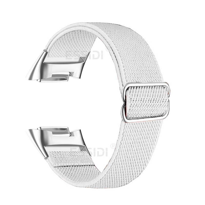 Bracelet en Nylon extensible pour Fitbit Charge 6 5, tissé élastique, doux, Sport, respirant, boucle de remplacement pour Fitbit Charge 5 6: WHITE