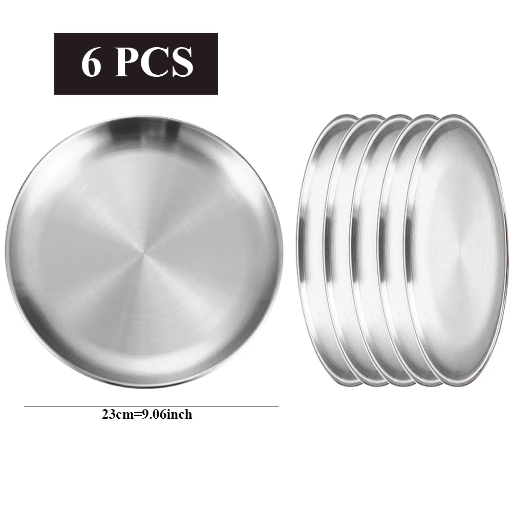 6Pcs Stainless Steel Plate Set BBQ Fried Chicken Barbecue Meat Plate Vegetable Fruit Storage Tray Party Cake Dessert Plate: Dark Khaki