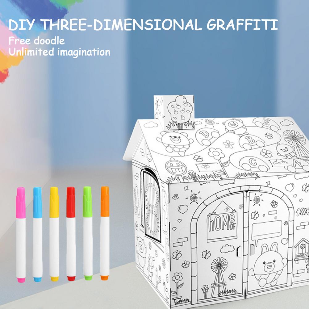 DIY 2,2 pies de alto cartón grande para colorear, manualidades creativas, proyecto de Casa de juego, montar y pintar, juguetes educativos para niños