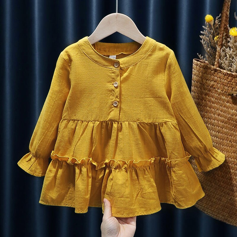 Mode Baby Meisje Blouse Zoete Katoen Lange Mouwen Cupcake Jurk Tops Kinderen Prinses Retro Blouse Tees Vallen Kleren Kinderen Tops: AH5806Yellow / 6T