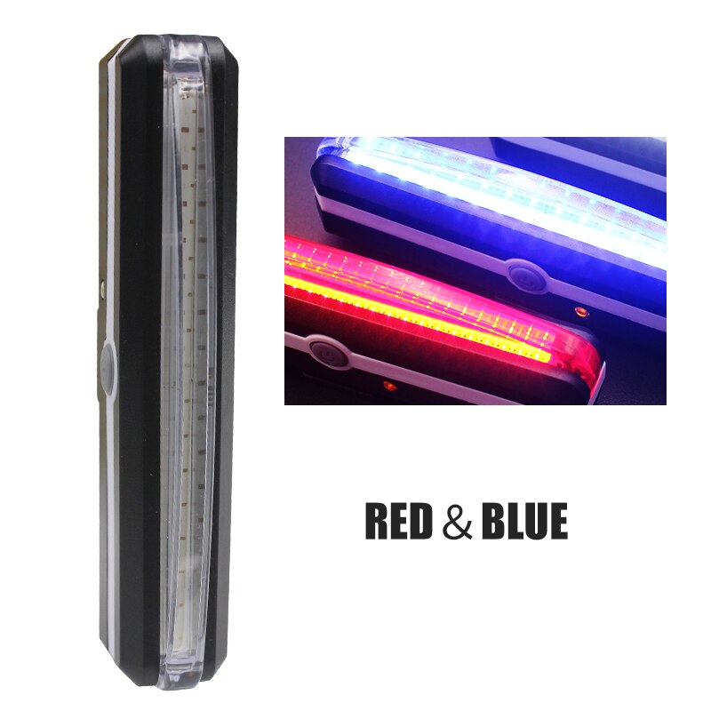 PCycling Fietslicht Staart Achter Licht Led 5 Kleuren Waterdichte Licht USB Lading Fiets Lamp Fietsen Veiligheid Accessoires: RED AND BLUE