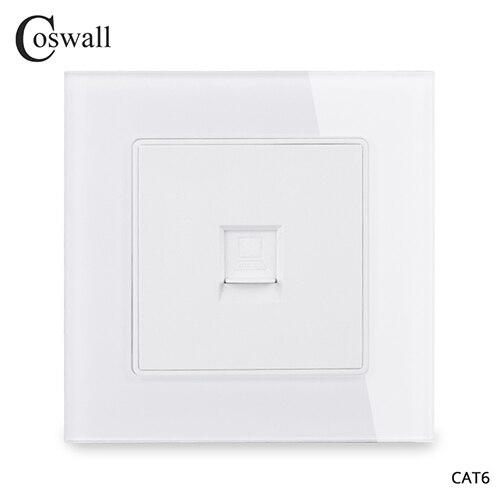Coswall krystal glas panel 1 gang  rj45 internet jack cat 6 stik computer stik væg data stik: Hvid