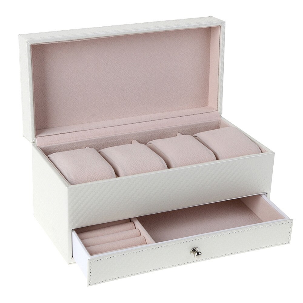 4 Compartment Watch Storage Box Drawer Jewelry Storage Display Leather Square Jewelry Box