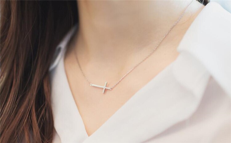 Zool Geheugen Originele Kruis Eenvoudige Delicate Zoete Romantische 925 Sterling Zilver Vrouwelijke Resizable Armbanden SBR143: Necklace