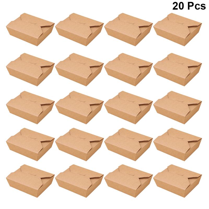 20pcs Kraft Paper Lunch Box Disposable Meal Prep Containers Food Takeout Boxes For Restaurant Home Ddisposable Food Containers