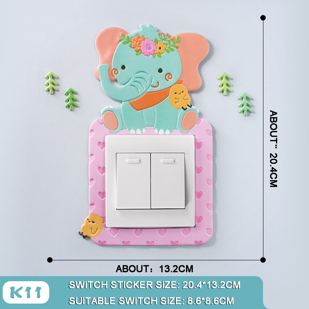3D cartoon style switch sticker Home Decor Kids Room Decoration Stickers With Fairy Tale Animal Style Luminous Wall Sticker: K11