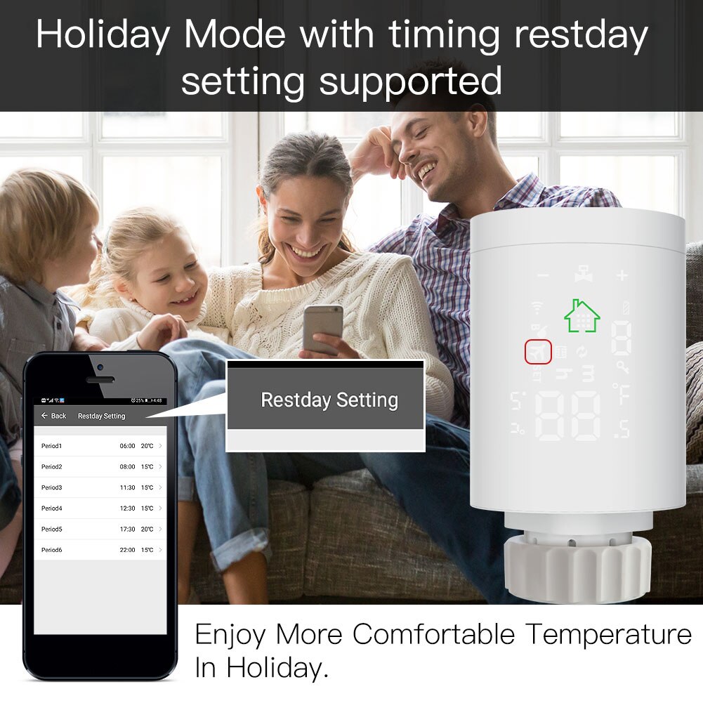 ZigBee3.0 Smart TRV Radiator Actuator Thermostatic Radiator Valve Temperature Controller APP Remote Control 52x 90mm