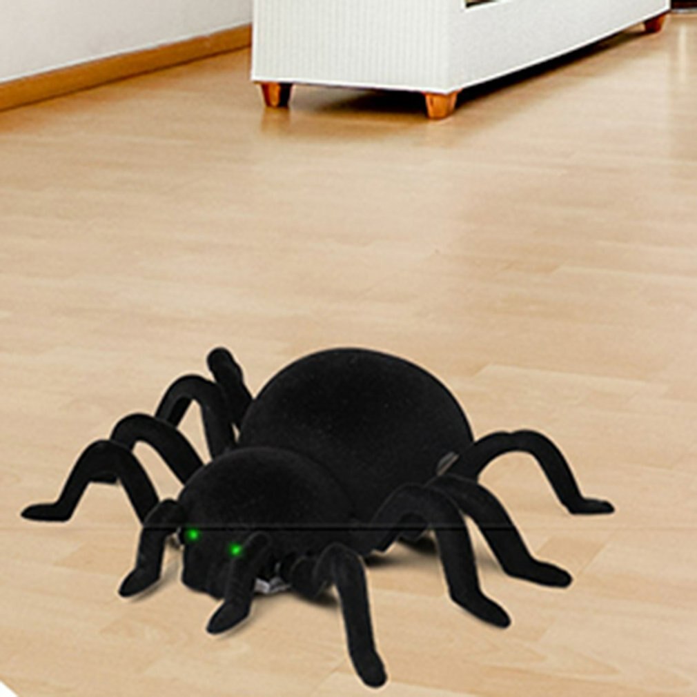 Electronic pet Remote Control Simulation tarantula Eyes Shine smart black Spider 4Ch Halloween RC Tricky Prank Scary Toy