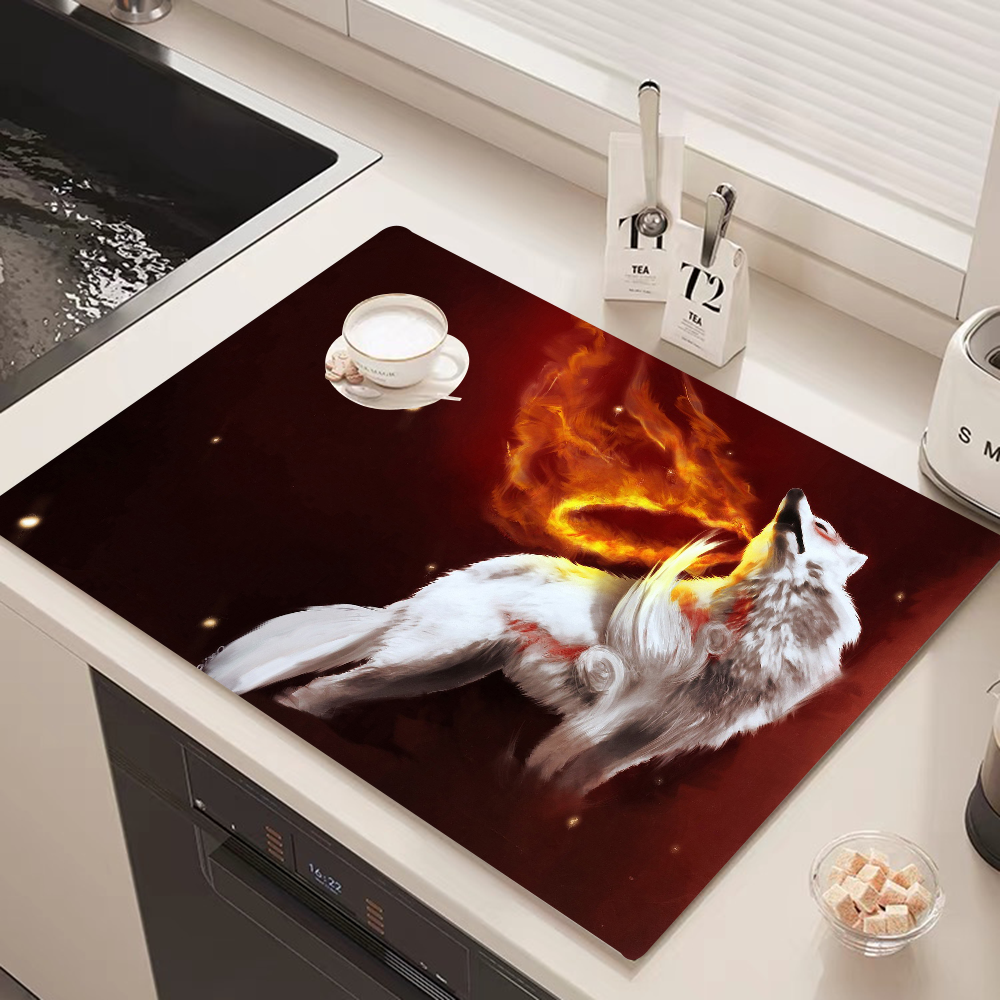 Jeu vidéo Okami Japanese Culture Kitchen Proximity Ining Polymers, Non-ald Drain Dish Mats, Coffee Pad, Heat Degree Napperon, Dinnerware