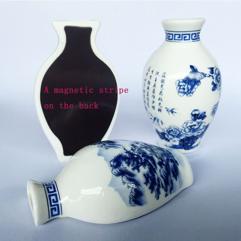 Chinese Blauw En Wit Porselein Vaas Koelkastmagneet Souvenir Geschilderd Keramische Ambachten Koelkastmagneet Relatiegeschenken