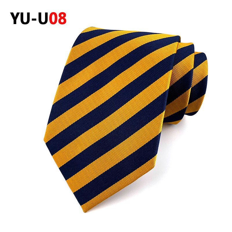 Cravate à carreaux rayée pour hommes, 8cm, décontractée, costume d'affaires de mariage, Jacquard, robe formelle, cravate Slim pour hommes: YU-U08