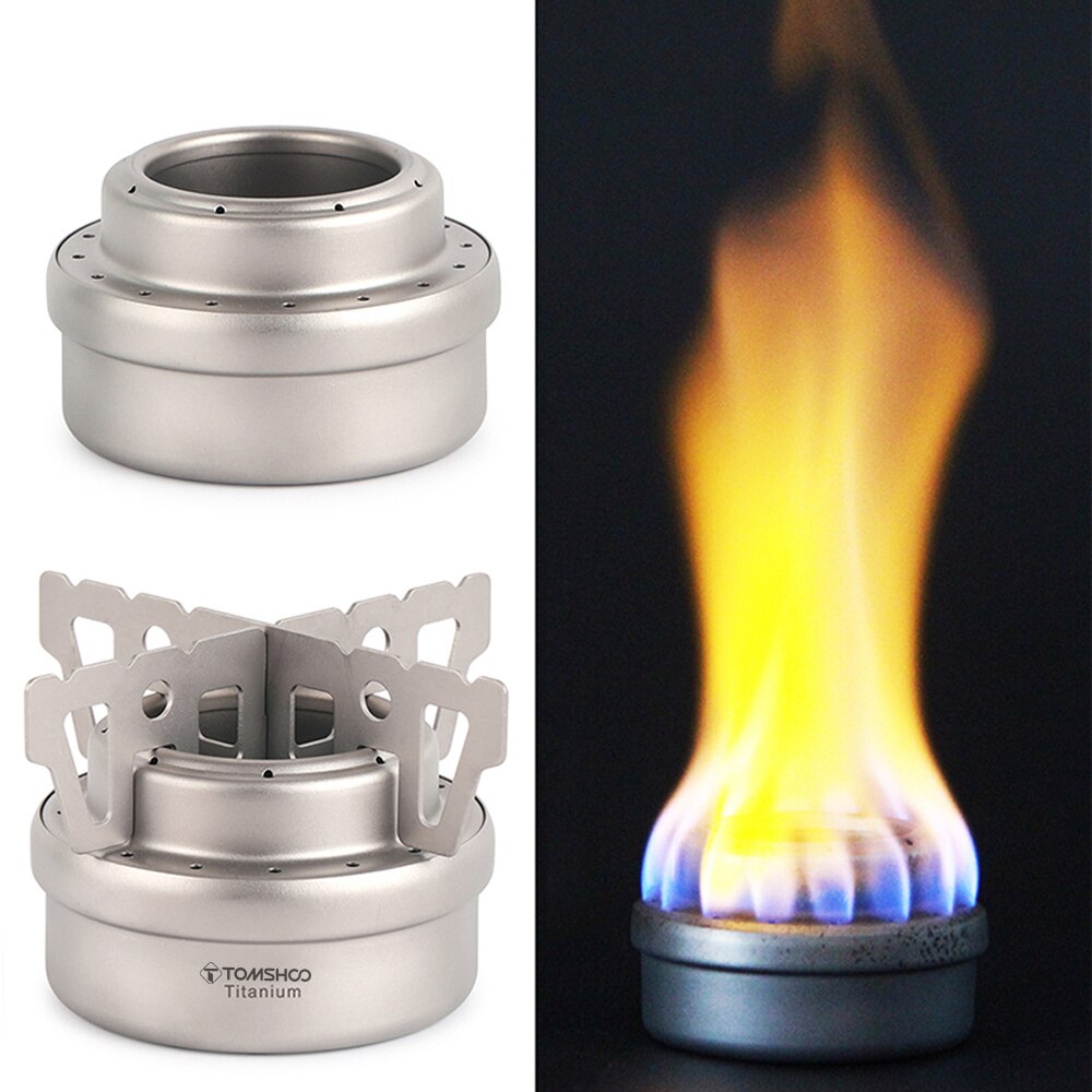 TOMSHOO Portable Mini Titanium Alcohol Stove with Lid Cross Stove Stand Rack Outdoor Camping Backpacking Cooking Alcohol Stove
