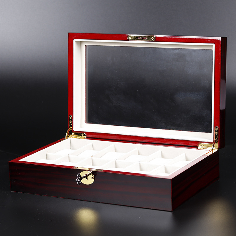 WDDSXXJSL Black ebony grain paint 10 digit rectangular watch box jewelry display storage box home decoration packaging box: 32.5x20.5x8.6cm
