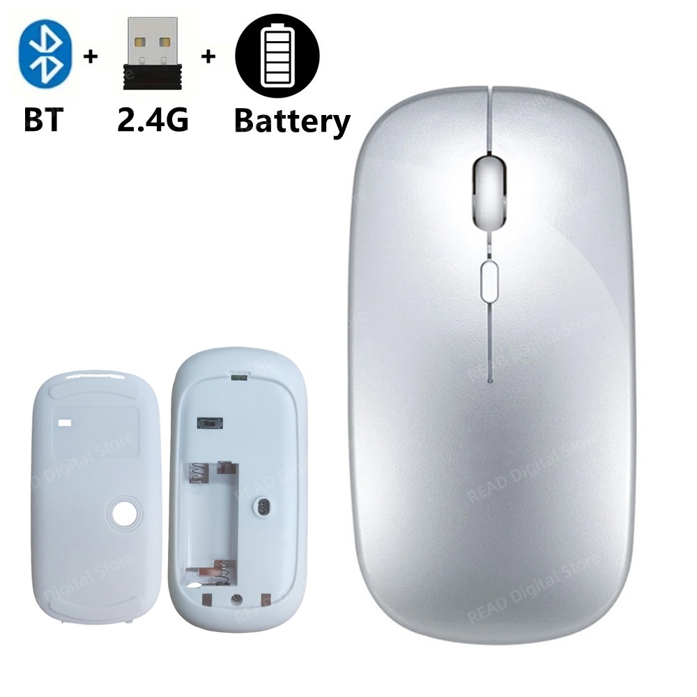 Draadloze muis Slanke Bluetooth-compatibele 2.4G computermuizen Draagbare oplaadbare / batterij Draadloze muis voor iPad Laptop Desktop: YELLOW