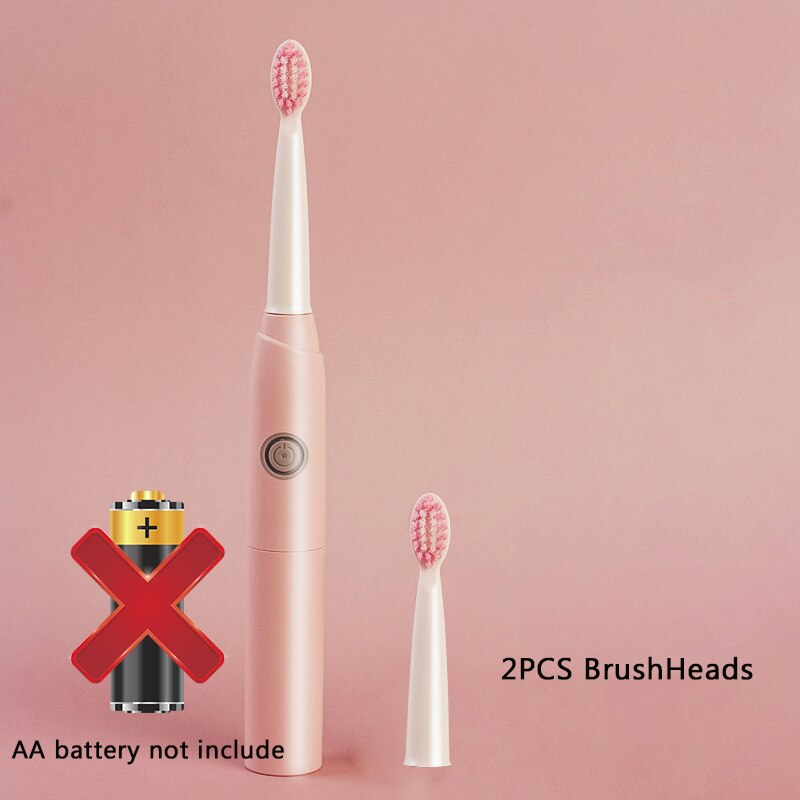 Simple Sonic Electric Toothbrushes for Adults AA Battery Clean Whitening Toothbrush IPX7 Waterproof With 4 Brush Head Portable: 2PCSPink