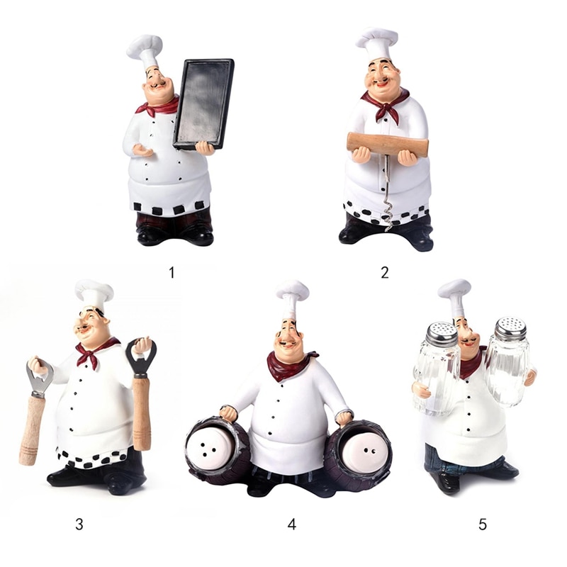 Retro kok model ornamenter harpiks håndværk mini kokke figurer hvid top hat kok hjem køkken restaurant bar kaffe indretning
