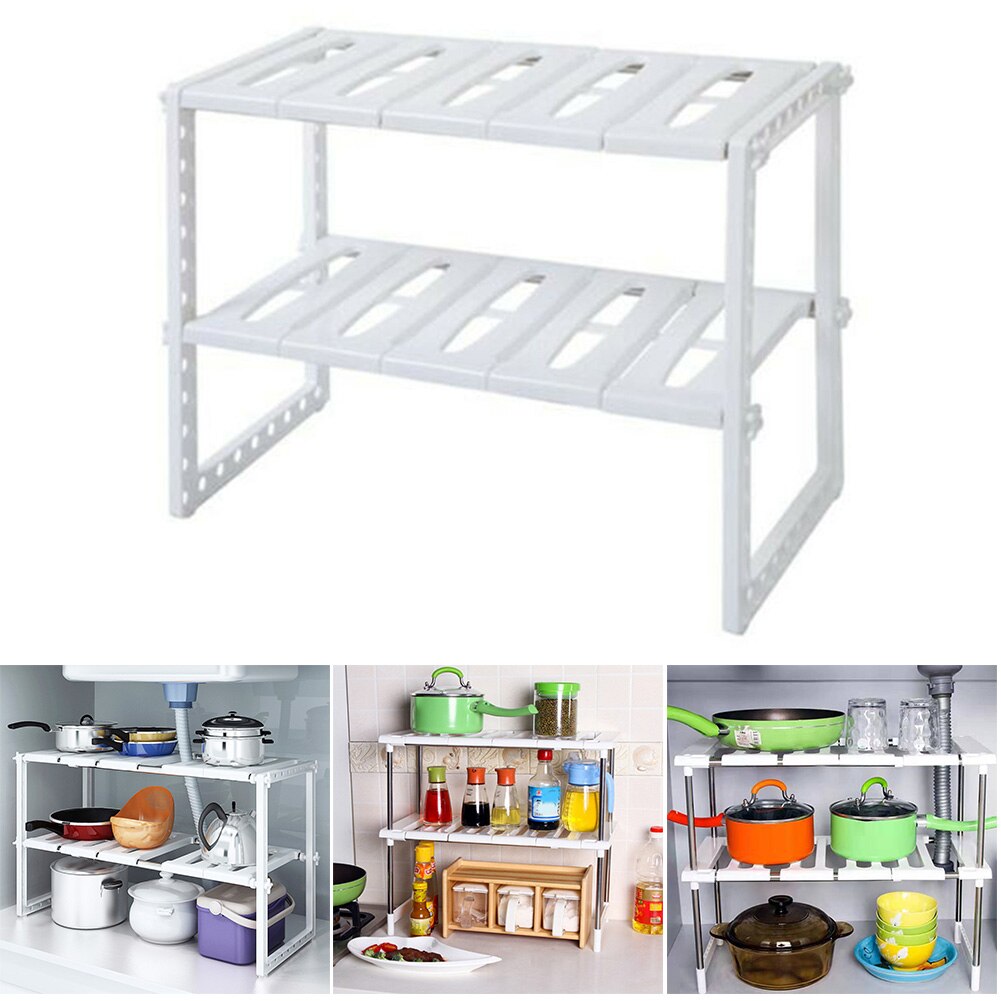 2-Tier Sink Rack Organizer Storage Expandable Adjustable Kitchen Shelf Holder UND: Default Title