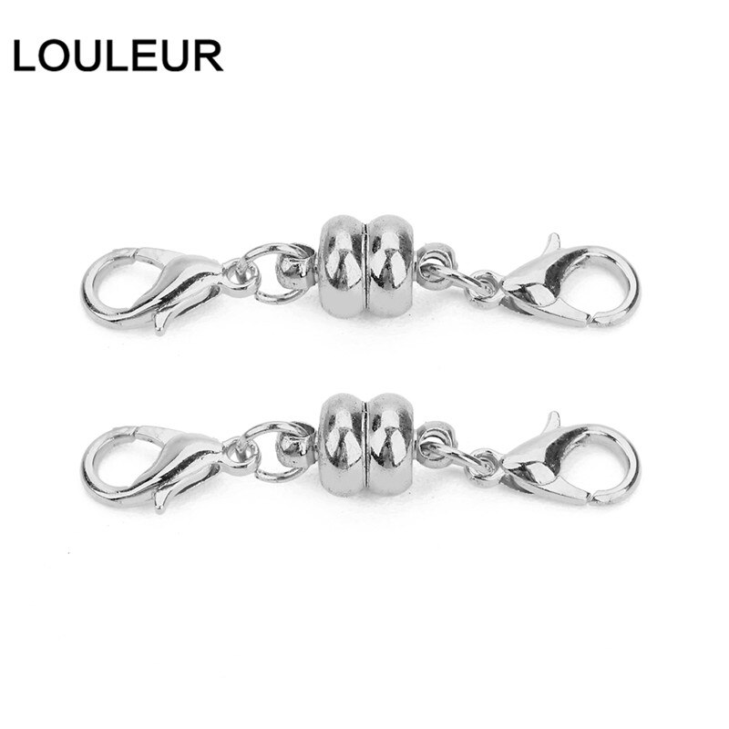 10set/lot 38*7mm Copper Magnetic Clasps With Lobster Clasps Connectors For Necklaces Bracelets Clasp Hooks DIY Jewelry Findings: rhodium