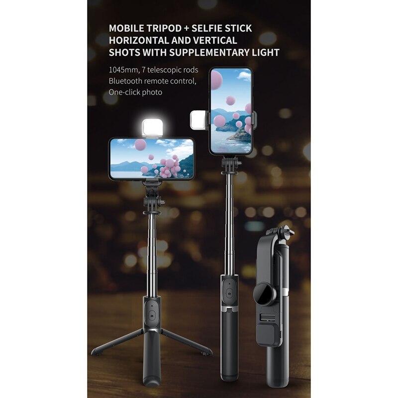 - kabelloser bluetooth-selfie-stick, multifunktionaler handyhalter, mini-stativ, faltbar, mit fülllicht