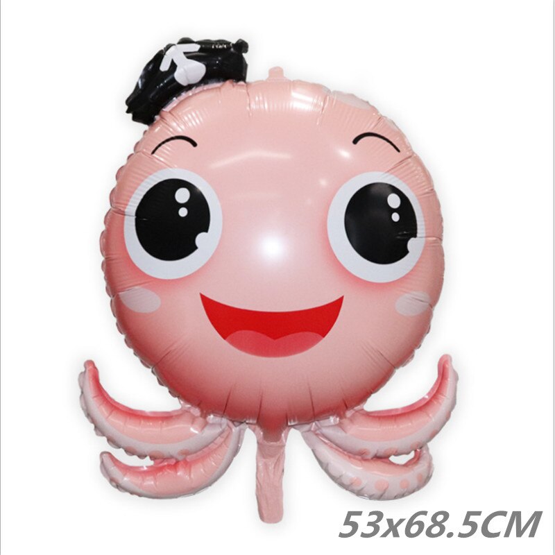 Globos decorativos para de cumpleaños de niños, película de aluminio de animales marinos, bonitos dibujos animados