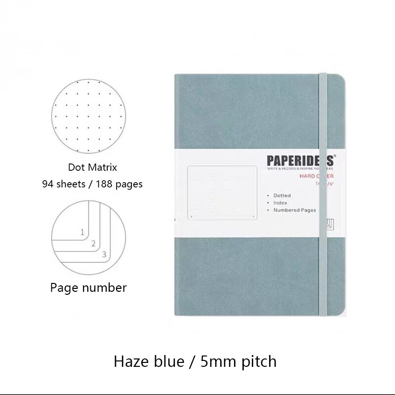 Hardcover A5 Dot Matrix Notebook Dot Ding Planner 100GSM 188 Pages Acid-free Paper Notepad Supplies Stationery D40: blue 03