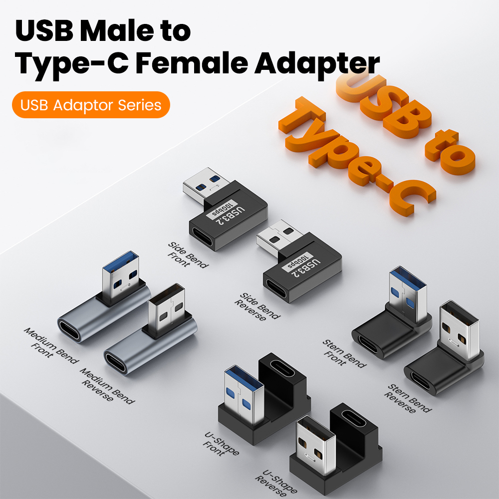 Adaptador de extensión de ángulo recto USB 3,2 macho a hembra de 90 grados, adaptador de codo hacia arriba USB de 10Gbps para conversión de conector de PC portátil
