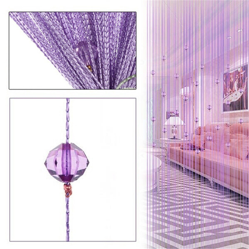 100*200Cm Kristal Kralen Kwastje Zijde String Kralen Gordijn Deur Divider Drape Sheer Panel Gordijnen Woonkamer Decor volant: purple