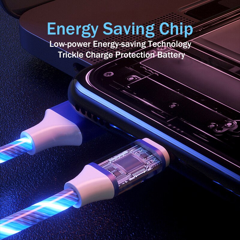 3 In 1 Glow Vloeiende Charger Cable Micro Usb Type C Kabel 1.2M Kleuren Led Licht Snelle Opladen Draad voor Iphone 12 Xiaomi 11 Redmi