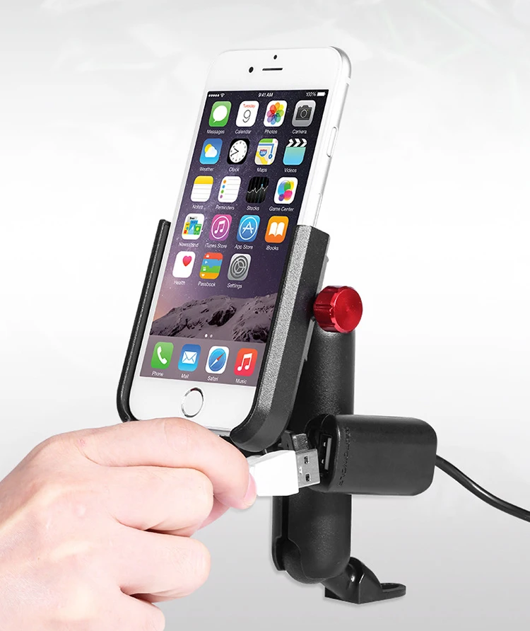 Universele 12-24V aluminium stuur motorfiets fiets mobiele houder met USB-oplader Moto achteruitkijkspiegel mobiele telefoon standhouder: WHITE