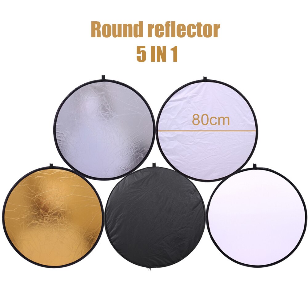 5 in 1 Photography Reflector Gold Silver White Black Translucent Portable Collapsible Light Round Photo Studio Reflector 80cm