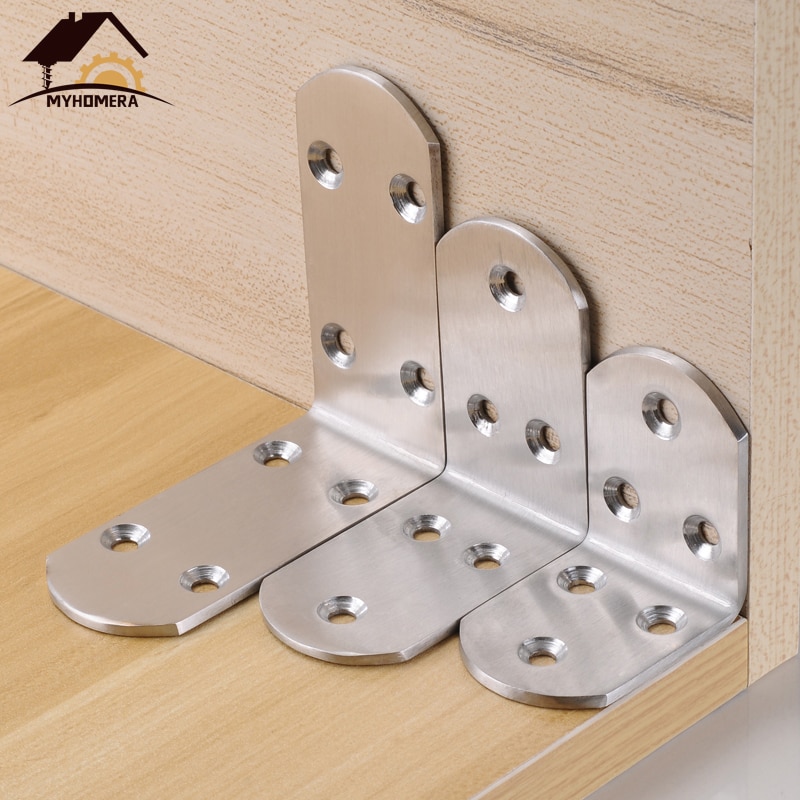 Myhomera Stainless Steel Corner Brackets Joint Fastener Fixed Connector Corner Bracket Code Hardware for Shelf Chair Board Table