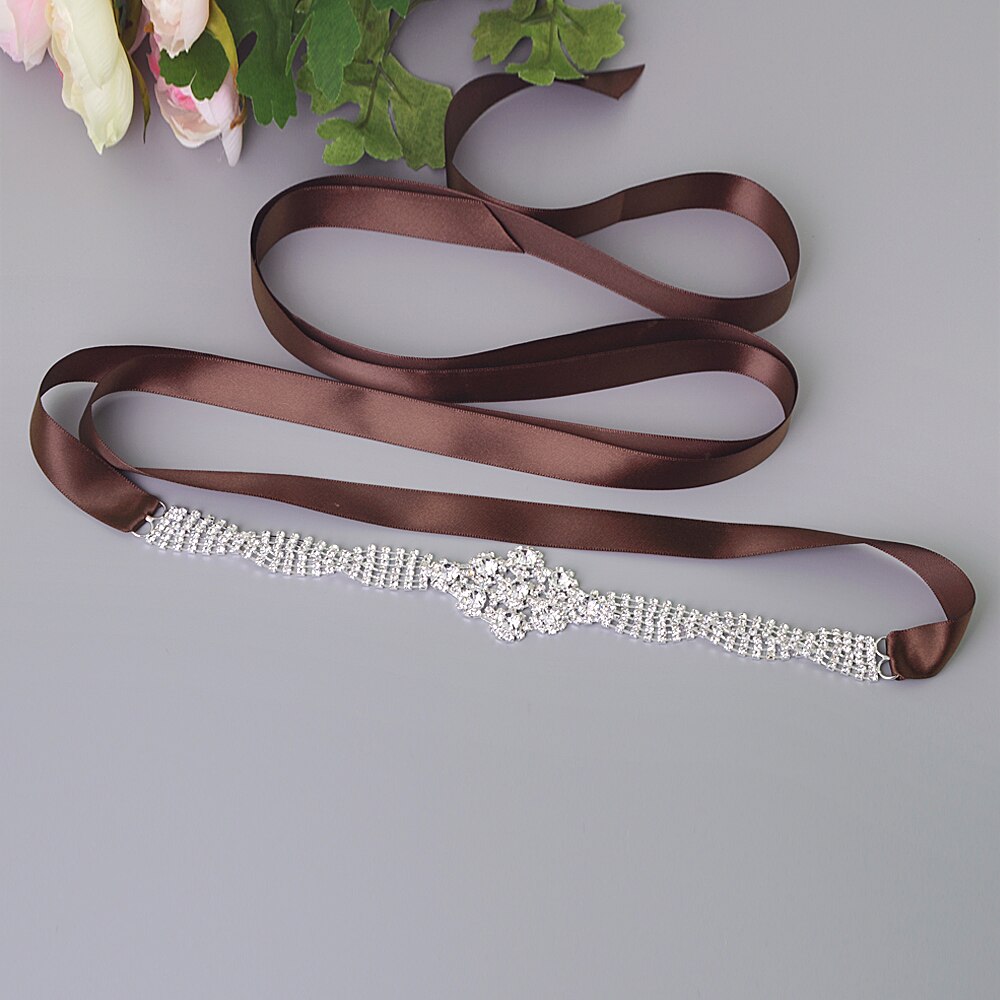 Zms 98 strass bruiloft accessoires trouwjurk riem bruidsriem bruidsmeisjes accessoires riem voor vrouwen huwelijkssjerpen riemen: Bruin
