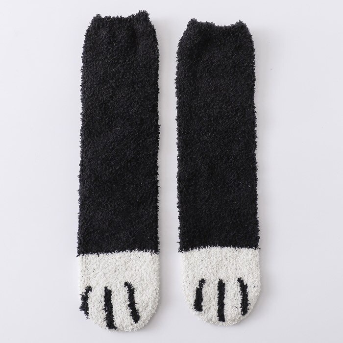 Children Winter Coral Velvet Towel Thick Warm Socks Autumn and Winter Floor Household CAT'S Paw Cute Sleeping Socks Baby Kids: One Size  35 40 Code  Solid Color Black