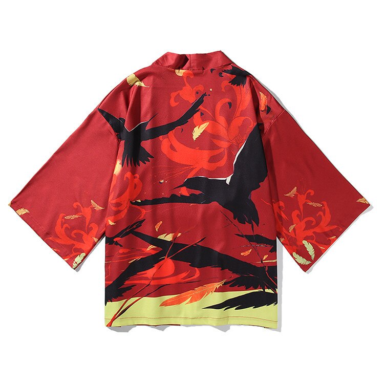 Japanse stijl mannen samurai kostuum kimono cardigan haori drieduizend kraaien doden dag vrouw yukata harajuku koreaanse kleding: Wijnrood / 2xl