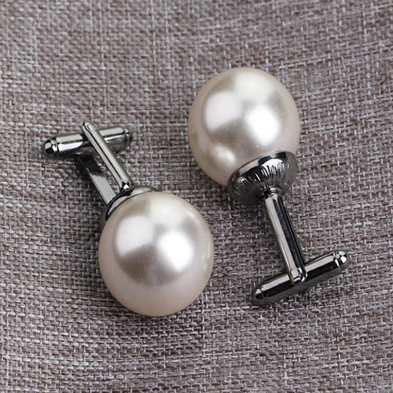 Beads Cufflinks For Men Round White Imitation Pearl Cuff Link Women Suit Concise Business Cufflink Wedding Party Cuflink