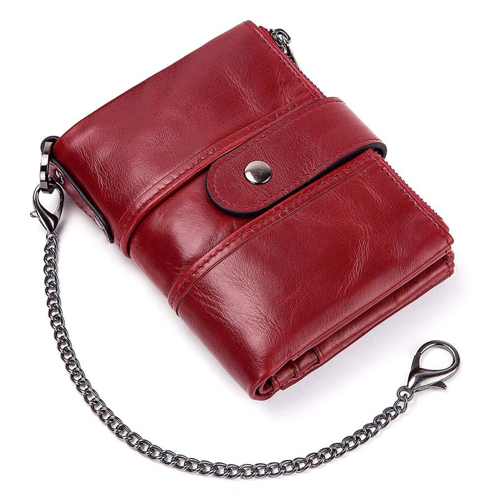 Wallet Wallets Women Women 100% Genuine Leather lady Red Walets For Organizer Coin Purse Clutch Short Small: Red-Chain